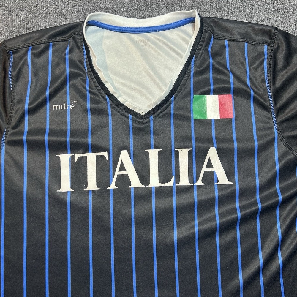 Mitre Elite Size L Shirt Mens Soccer Futbol Blue Black Italia Sportswear Jersey